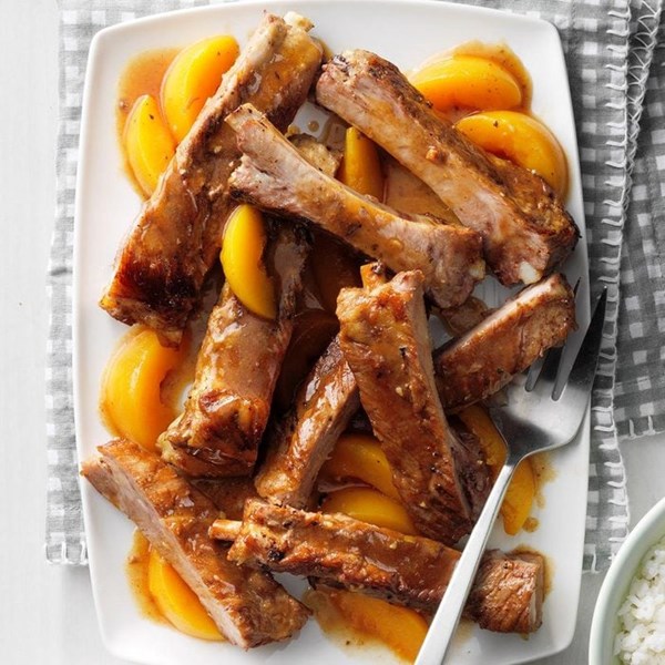 Slow-cooked peachy spareribs