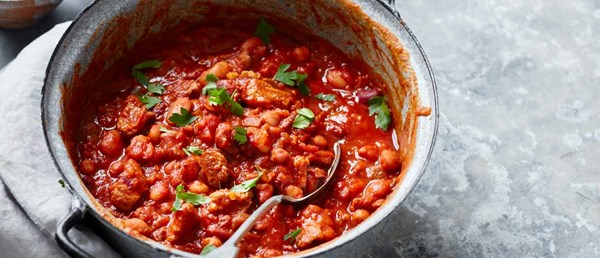 Slow-cooked pork and beans