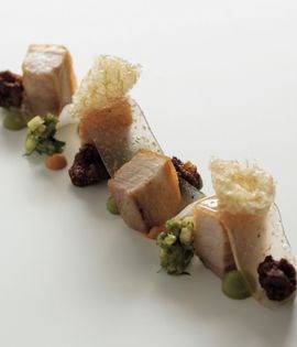 Slow-cooked pork belly with apple, tonka bean and red miso