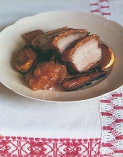 Slow-cooked pork belly with autumn squash