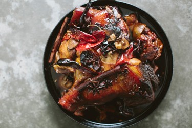 Slow cooked pork hock, star anise, ginger and green chilli sauce