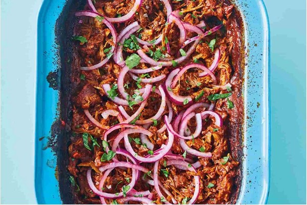 Slow-cooked pork pibil with pink pickled onions