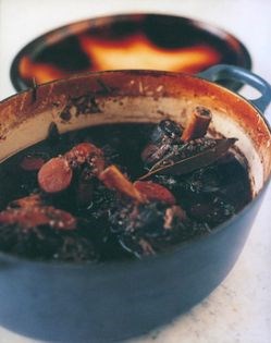 Slow-cooked red wine lamb shanks