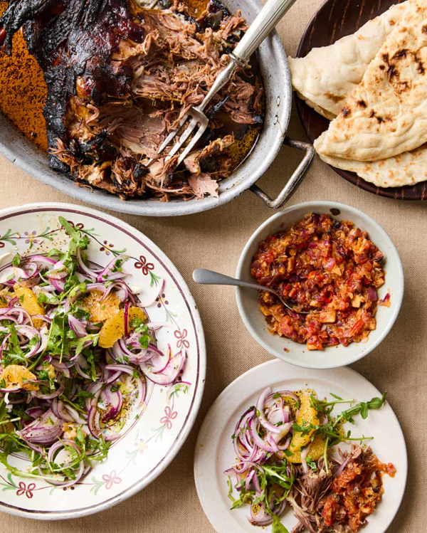 Slow-cooked shredded lamb shoulder