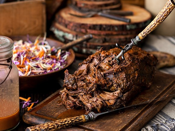 Slow cooked smoky Texan beef brisket with easy slaw