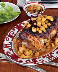 Slow-cooked sweet-and-sour pork shoulder with pineapple
