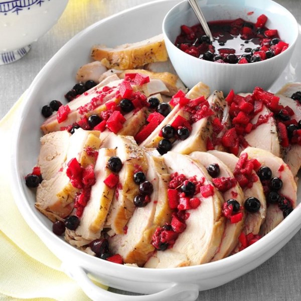 Slow-cooked turkey with berry compote