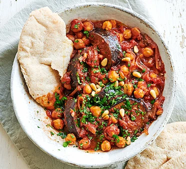 Slow cooker aubergine & chickpea stew