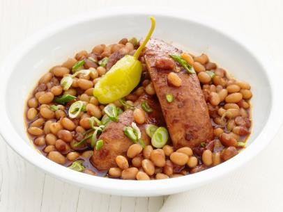 Slow-cooker barbecue beans and sausage