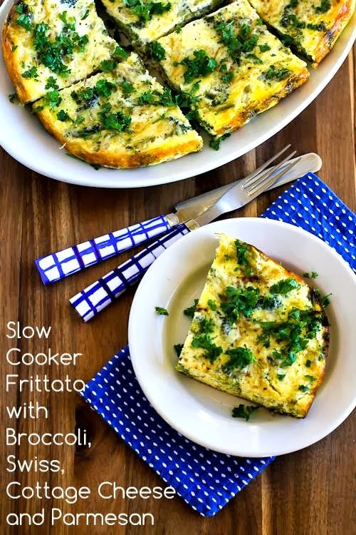 Slow cooker frittata with broccoli, Swiss, cottage cheese, and Parmesan