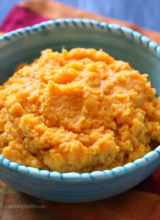 Slow cooker garlic sweet potato mash