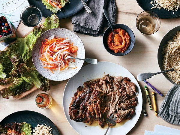 Slow cooker Korean pork lettuce wraps