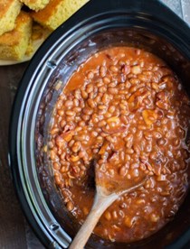 Slow cooker land your man baked beans