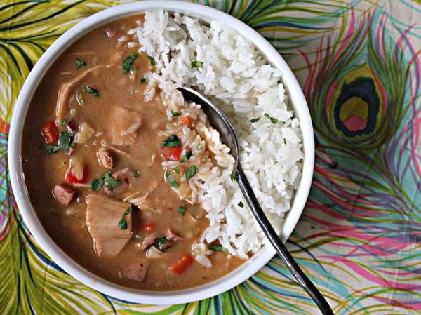 Slow cooker leftover turkey and andouille gumbo