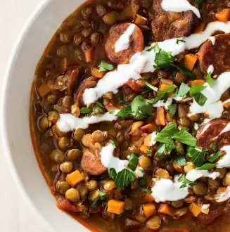 Slow-cooker lentil and chorizo soup