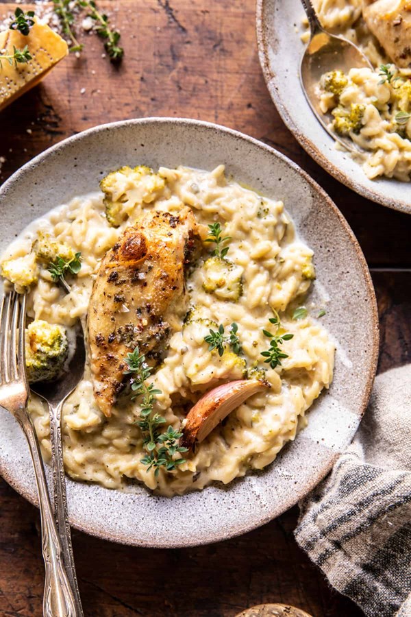 Slow cooker mustard herb chicken and creamy orzo