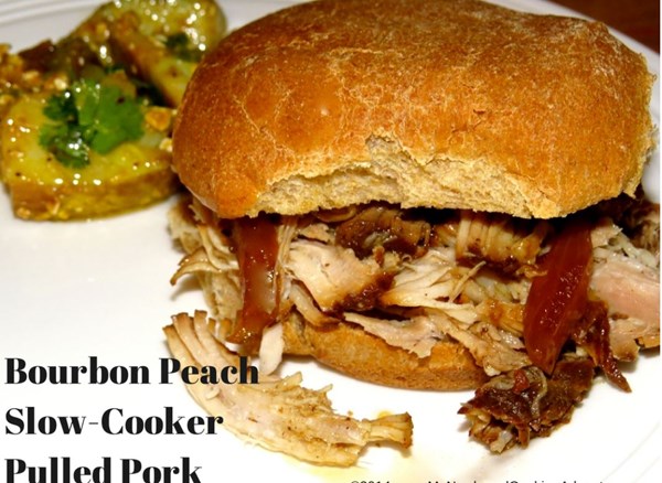 Slow cooker pork with peach barbecue sauce