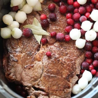 Slow cooker pot roast with cranberries and pearl onions