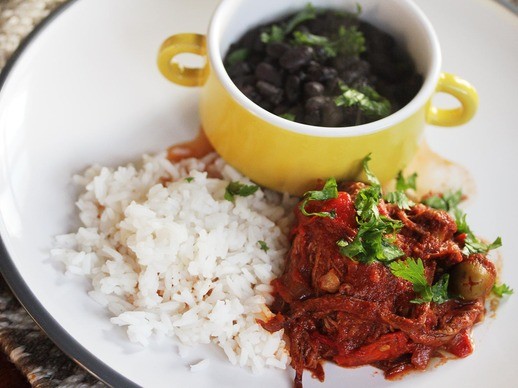 Slow cooker ropa vieja with black beans and rice