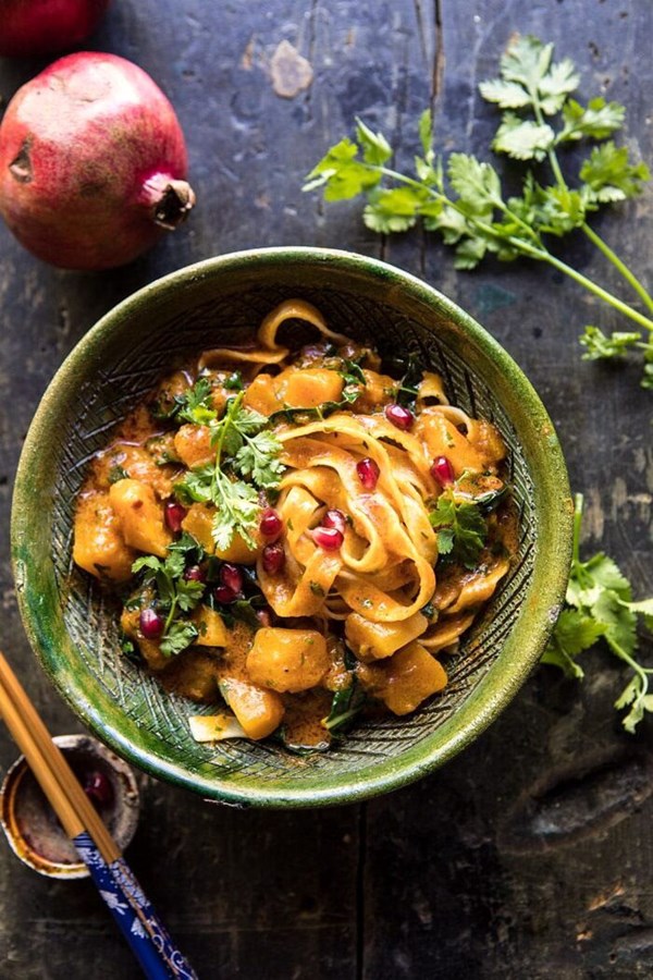 Slow cooker saucy Thai butternut squash curry with noodles
