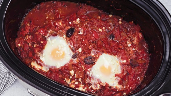 Slow cooker shakshuka with feta and olives
