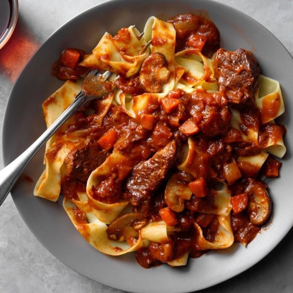 Slow-cooker short rib ragu over pappardelle