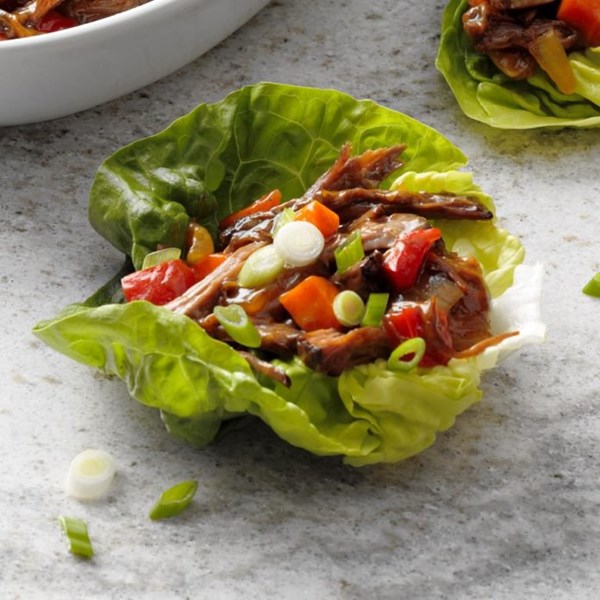 Slow-cooker shredded beef lettuce cups
