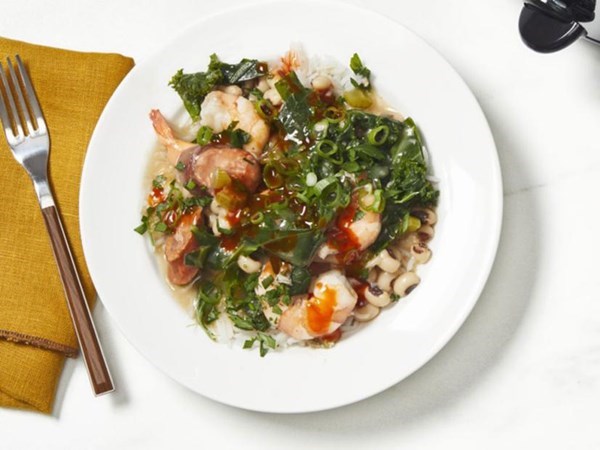 Slow-cooker shrimp and greens stew