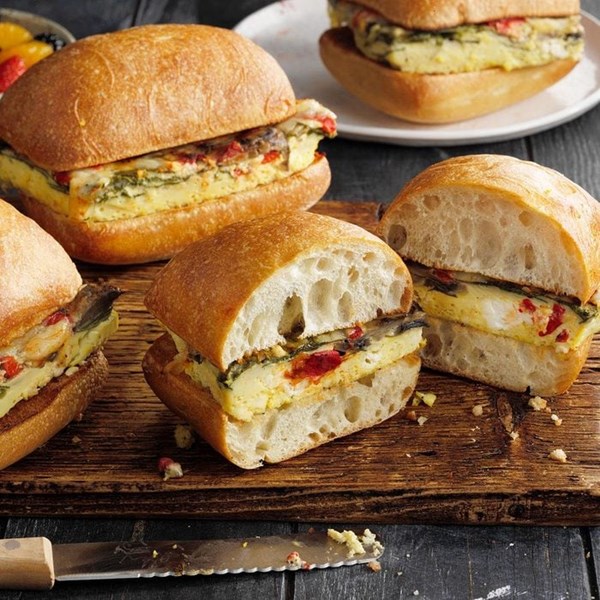 Slow-cooker spanakopita frittata sandwiches