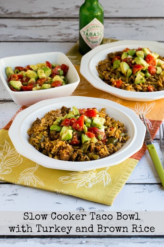 Slow cooker taco bowl with turkey and brown rice