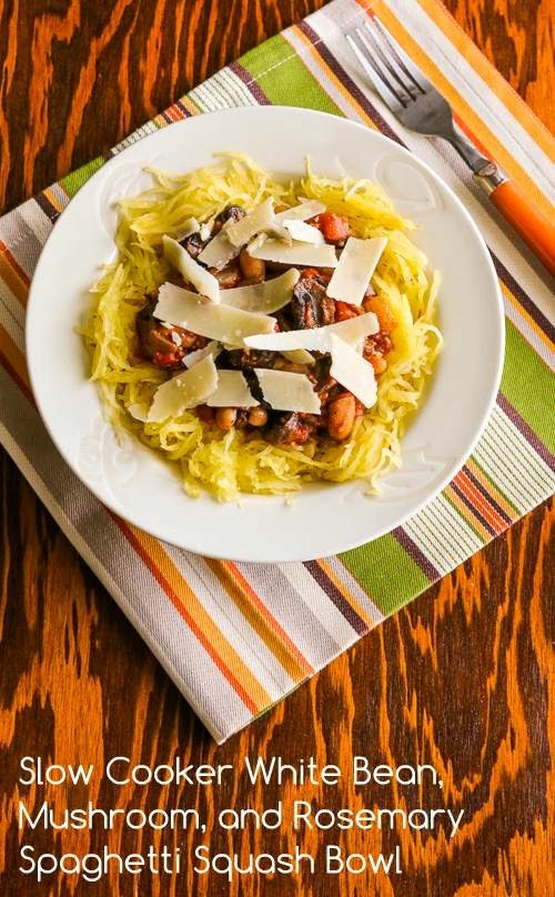 Slow cooker white bean, mushroom, and rosemary spaghetti squash bowl