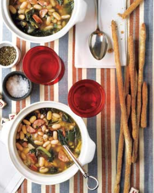 Slow-cooker white bean soup with andouille and collards