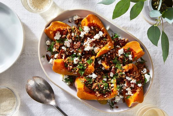 Slow-cooker whole squash with spelt & feta 