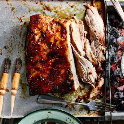 Slow grilled pork belly with soy & ginger