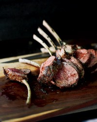 Slow-grilled rack of lamb with mustard and herbs
