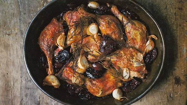 Slow-roast duck legs with sweet-sour plums
