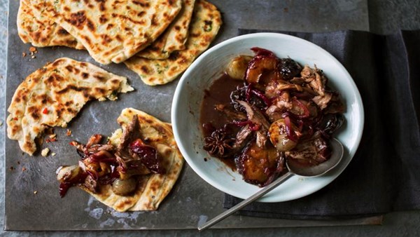 Slow-roast duck with Port & cherry sauce