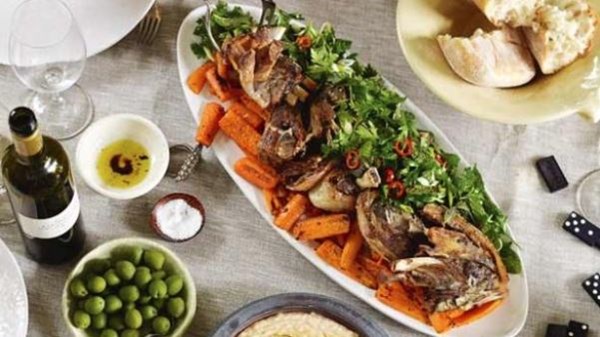 Slow-roast lamb with white bean puree and mint salad