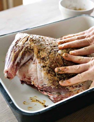 Slow-roast shoulder of lamb with merguez spices