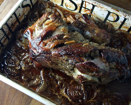 Slow roast shoulder of lamb with pomegranate molasses