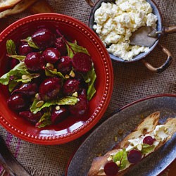 Slow-roasted beetroot and ricotta bruschetta