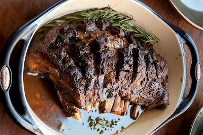 Slow-roasted breast of lamb with honey-cumin glaze