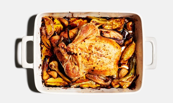 Slow-roasted chicken with all the garlic