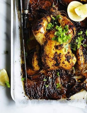 Slow-roasted chicken with anchovy, lemon and capers