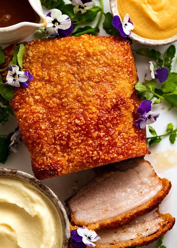 Slow-roasted crispy pork belly