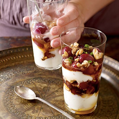 Slow-roasted grape and yogurt parfaits