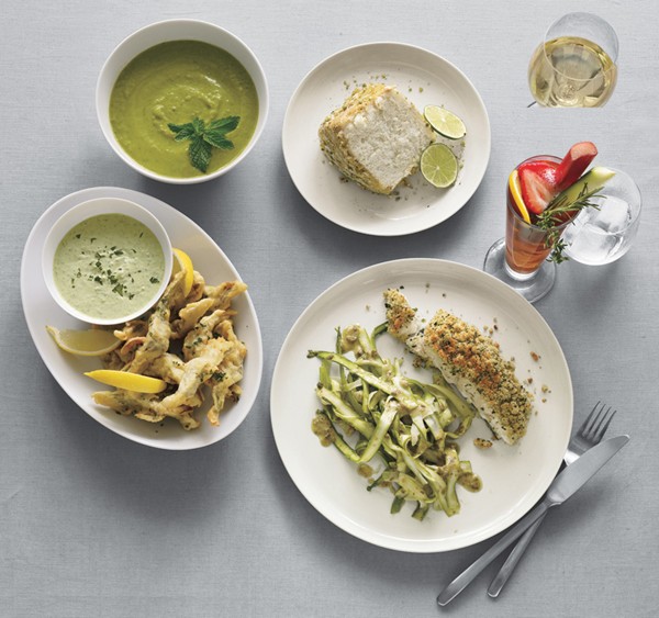 Slow-roasted halibut with shaved asparagus and fennel salad