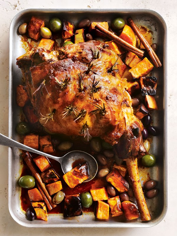 Slow-roasted lamb leg with preserved lemon