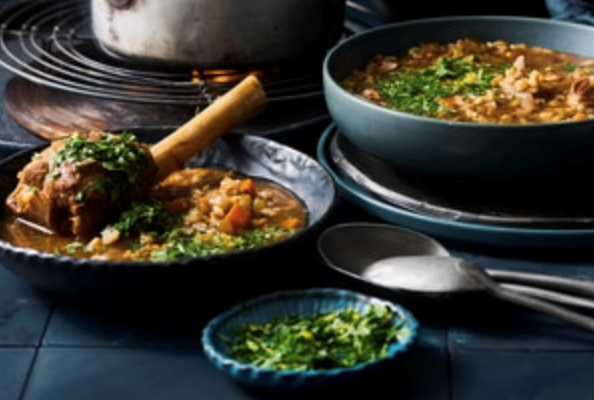 Slow roasted lamb shank and barley soup