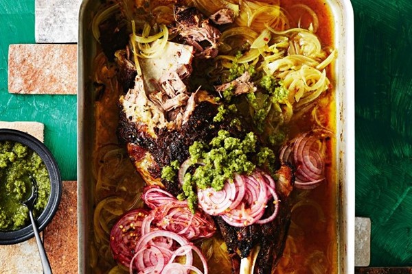 Slow-roasted lamb shoulder with green papaya chutney